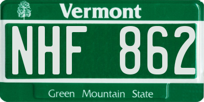 VT license plate NHF862