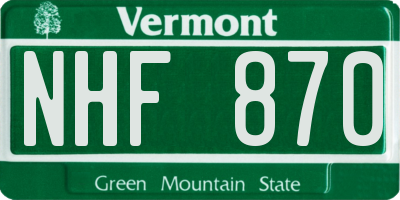 VT license plate NHF870