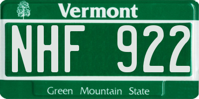VT license plate NHF922