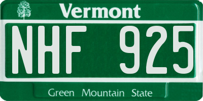 VT license plate NHF925