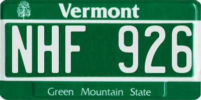 VT license plate NHF926