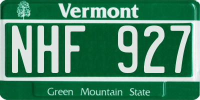 VT license plate NHF927