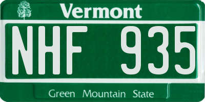 VT license plate NHF935