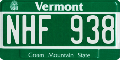 VT license plate NHF938