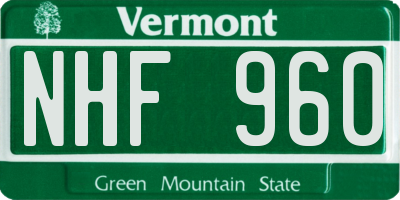 VT license plate NHF960