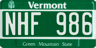 VT license plate NHF986
