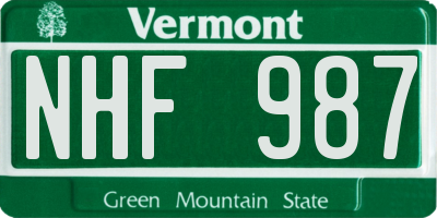 VT license plate NHF987