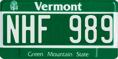 VT license plate NHF989
