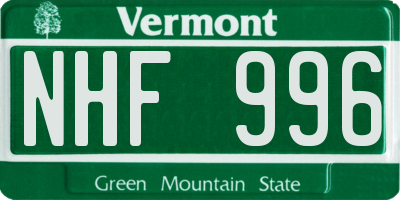 VT license plate NHF996