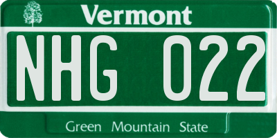 VT license plate NHG022