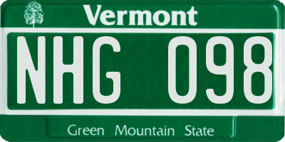 VT license plate NHG098
