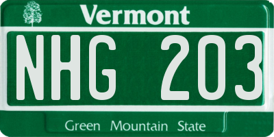 VT license plate NHG203