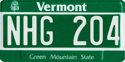 VT license plate NHG204