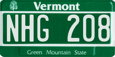 VT license plate NHG208