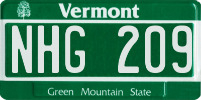 VT license plate NHG209