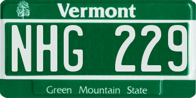VT license plate NHG229