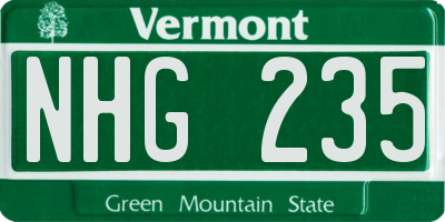VT license plate NHG235