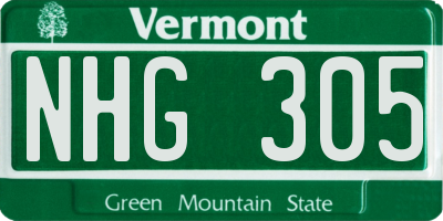 VT license plate NHG305
