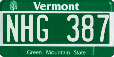 VT license plate NHG387