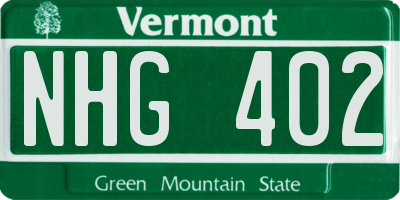 VT license plate NHG402
