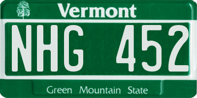 VT license plate NHG452