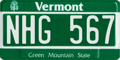 VT license plate NHG567