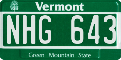 VT license plate NHG643