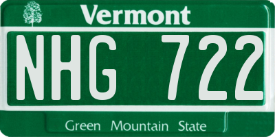 VT license plate NHG722