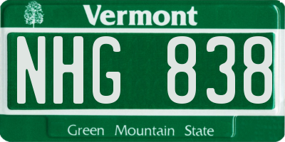 VT license plate NHG838