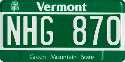 VT license plate NHG870