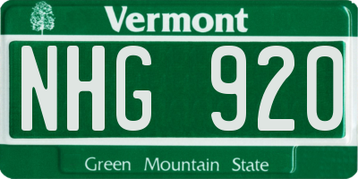 VT license plate NHG920