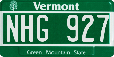 VT license plate NHG927