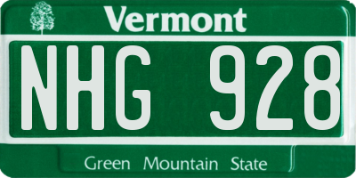 VT license plate NHG928