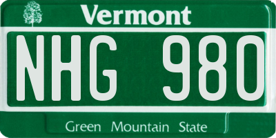 VT license plate NHG980
