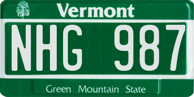 VT license plate NHG987