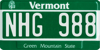 VT license plate NHG988