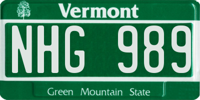 VT license plate NHG989