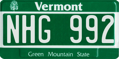 VT license plate NHG992