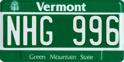 VT license plate NHG996