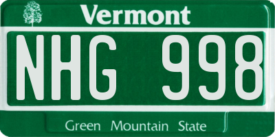 VT license plate NHG998