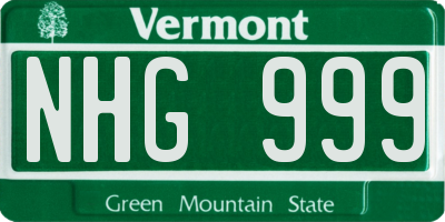VT license plate NHG999