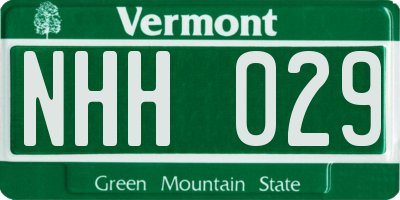 VT license plate NHH029