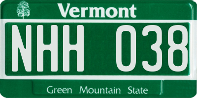 VT license plate NHH038