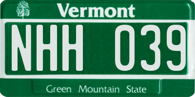 VT license plate NHH039