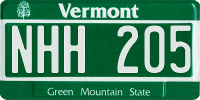VT license plate NHH205