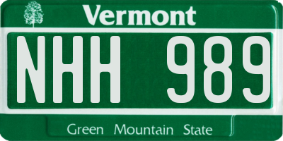 VT license plate NHH989