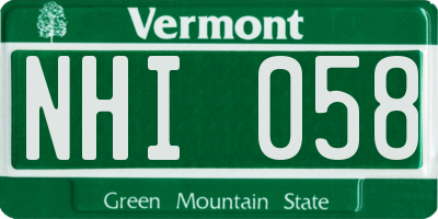 VT license plate NHI058