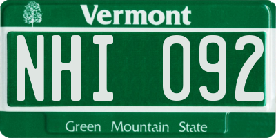 VT license plate NHI092