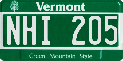 VT license plate NHI205