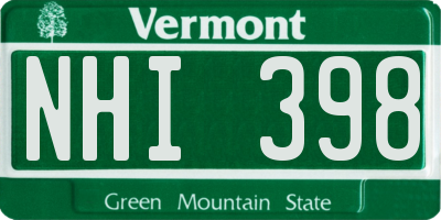 VT license plate NHI398